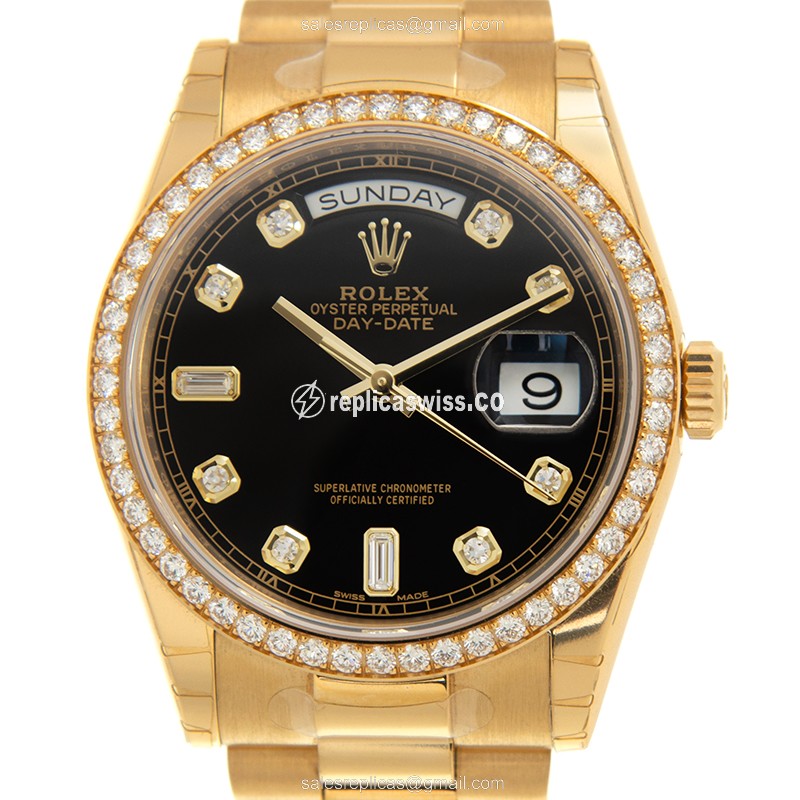 Luxurious Rolex Day-Date Replica in 18kt Gold, Automatic Movement, Black Dial Watch