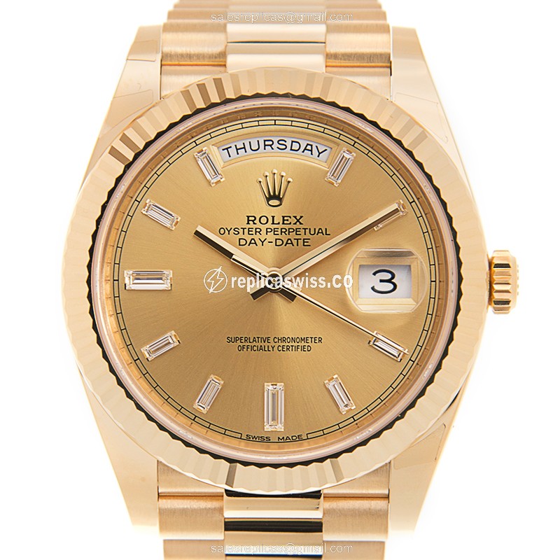 Luxurious Rolex DAY-DATE Replica in 18kt Gold, Automatic Movement & Polished Gold Bracelet Watch