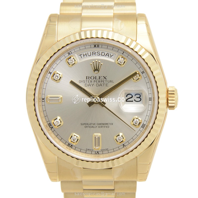 Luxurious Rolex Day-Date Replica in 18kt Gold, Automatic Movement, Silver Dial Watch
