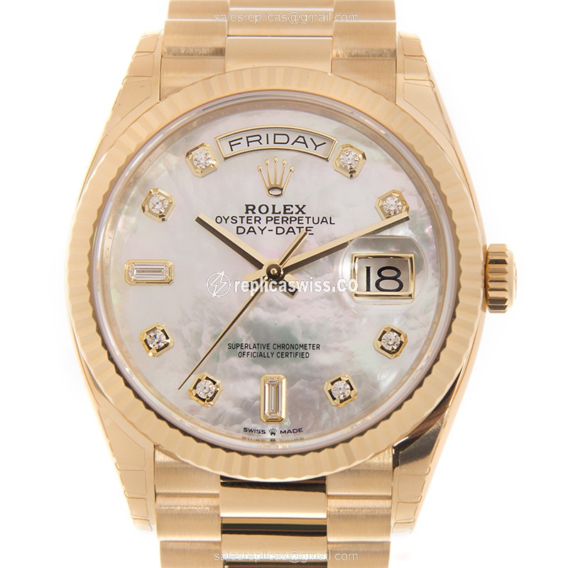 Luxurious Rolex DAY-DATE Replica in 18kt Gold, Automatic Movement & White Dial Watch