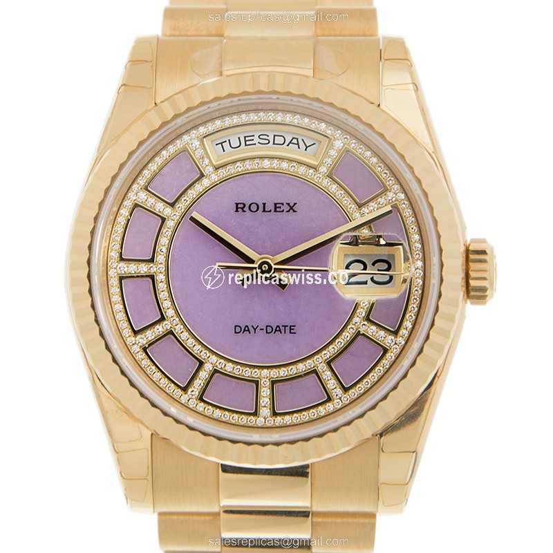 Luxurious Rolex Day-Date Replica in 18kt Gold Case, Automatic Movement, Lavender Dial Watch