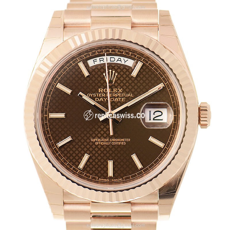 Luxurious Rolex Day-Date Replica in 18kt Gold Case & Brown Dial, Automatic Movement Watch