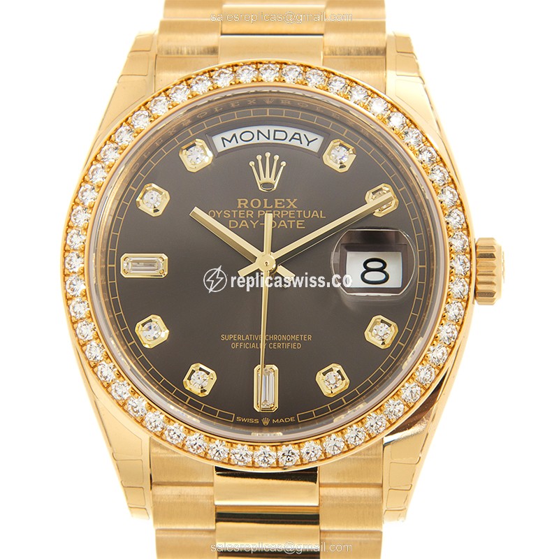 Luxurious Rolex DAY-DATE Replica in 18kt Gold with Dark Grey Dial Automatic Movement Watch