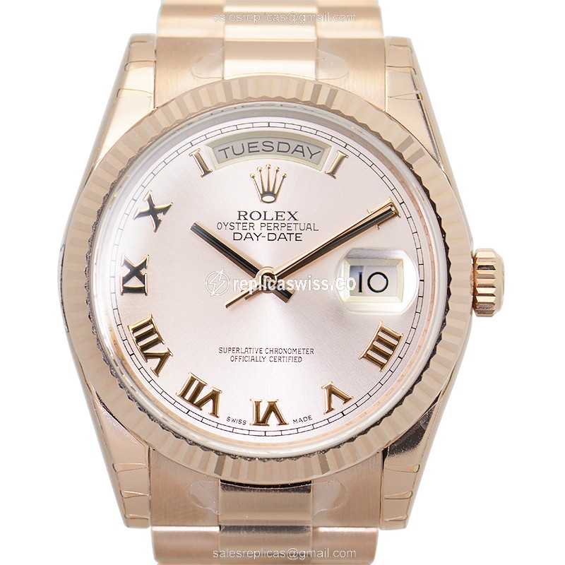 Luxurious Rolex Day-Date Replica in 18kt Pink Gold, Automatic Movement & Crystal Case Watch