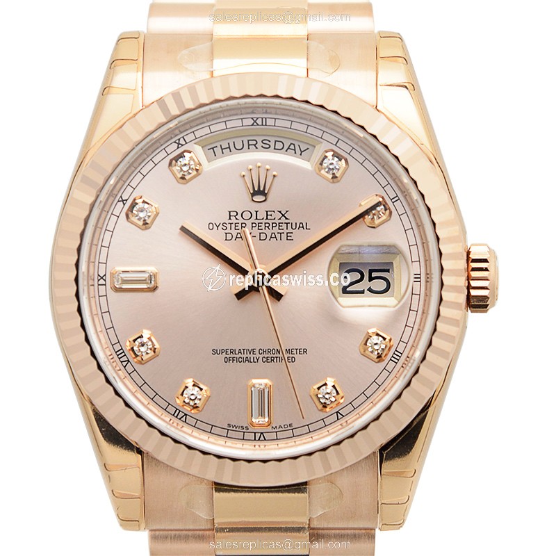 Luxurious Rolex Day-Date Replica in 18kt Pink Gold with Automatic Movement Elegant Gold Clasp
