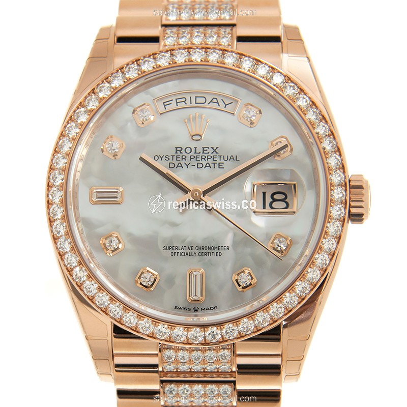 Luxurious Rolex DAY-DATE Replica in 18kt Rose Gold, Automatic Movement, White Dial Watch