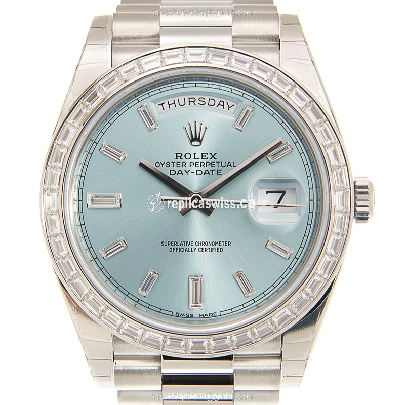 Luxurious Rolex DAY-DATE Replica in Blue Dial & Platinum Case, Automatic Movement Watch