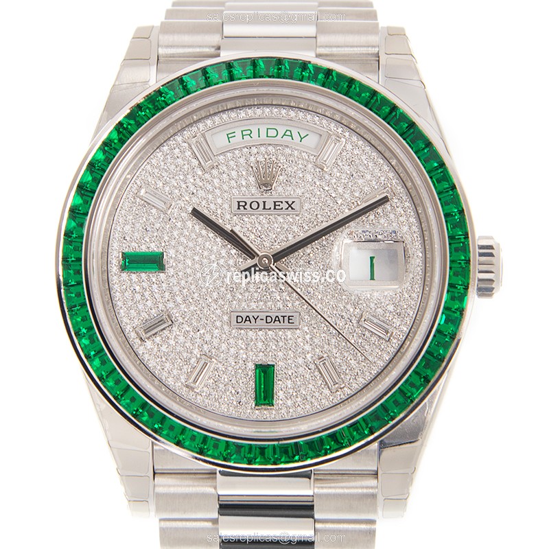 Luxurious Rolex Day-Date Replica in Silver Dial & Platinum Strap, Automatic Movement Watch
