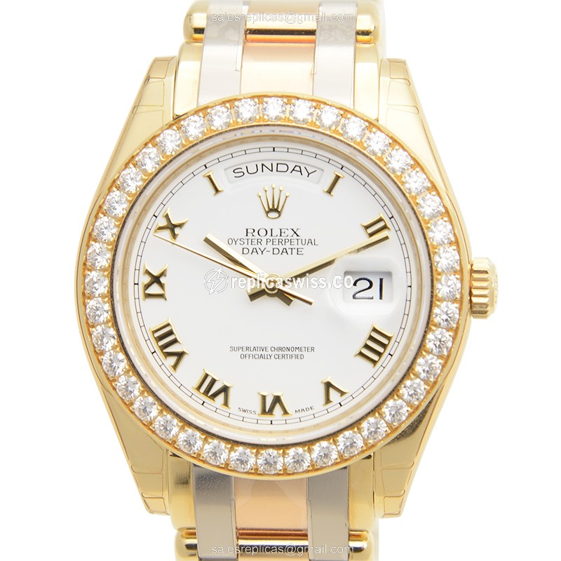Luxurious Rolex DAY-DATE Replica in White Dial & Gold Clasp, Automatic Movement Watch
