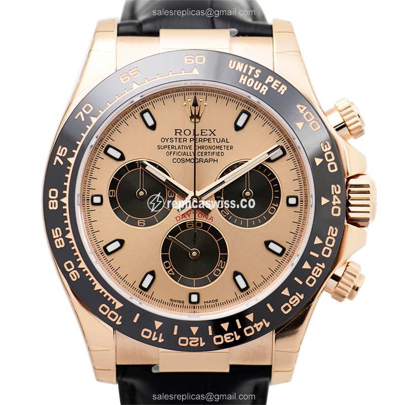 Luxurious Rolex Daytona 116515LNPK Replica in 18kt Pink Gold, Automatic Movement & Leather Strap