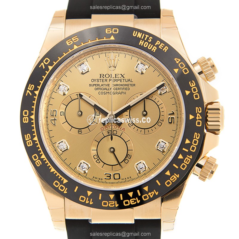 Luxurious Rolex Daytona 116518G Replica in 18kt Gold, Automatic Movement & Black Rubber Strap Watch