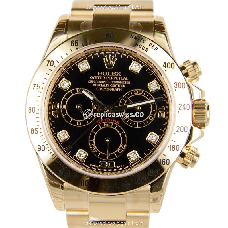 Luxurious Rolex Daytona 116528G Replica in 18kt Rose Gold, Automatic Movement & Black Dial Watch