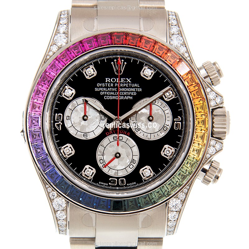 Luxurious Rolex Daytona 116599RBOW-0003 Replica in 18kt White Gold with Black Dial Sapphire