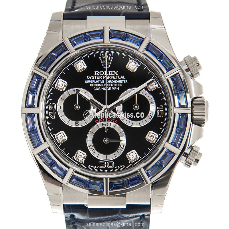 Luxurious Rolex Daytona Replica in 18kt White Gold, Automatic Movement, Blue Dial & Sapphire