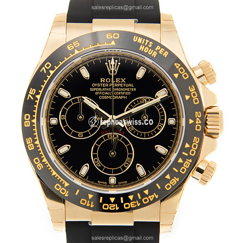Luxurious Rolex Daytona Replica in 18kt Yellow Gold, Automatic Movement & Black Dial Watch