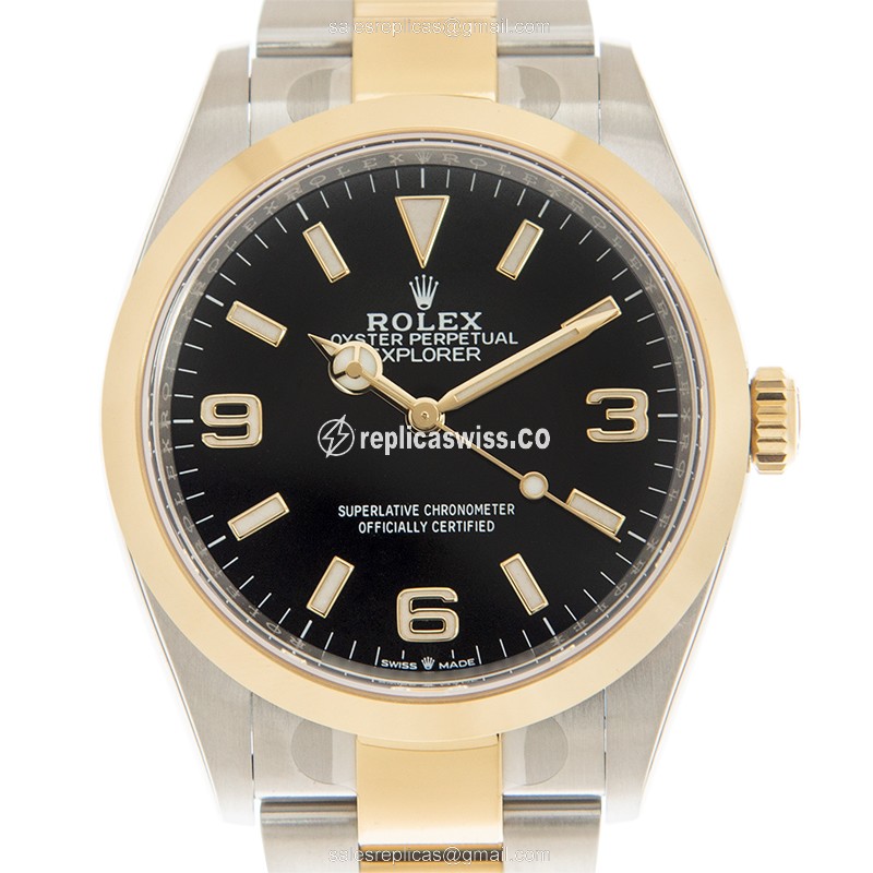 Luxurious Rolex Explorer 124273-0001 Replica in 18kt Gold & Steel, Automatic Movement & Black Dial