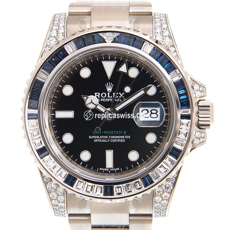 Luxurious Rolex GMT-MASTER II Replica in 18kt Gold, Automatic Movement & Silver Dial Watch