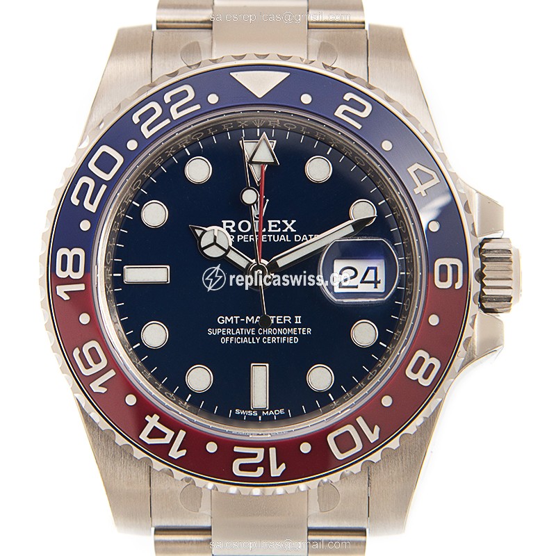 Luxurious Rolex GMT-MASTER II Replica in 18kt Gold Case, Automatic Movement, Blue Dial Watch