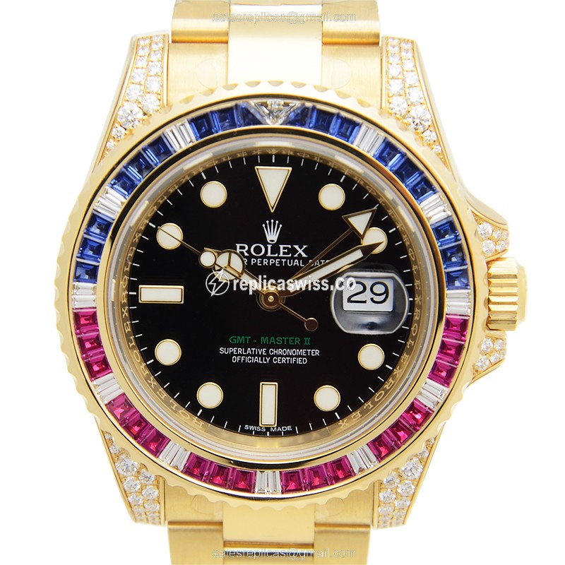 Luxurious Rolex GMT-MASTER II Replica in 18kt Steel & Black Dial, Automatic Movement Watch