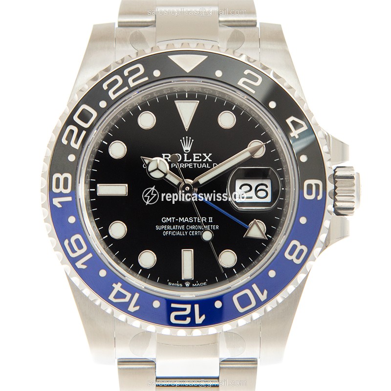 Luxurious Rolex GMT-MASTER II Replica in Stainless Steel, Automatic Movement & Black Dial Watch