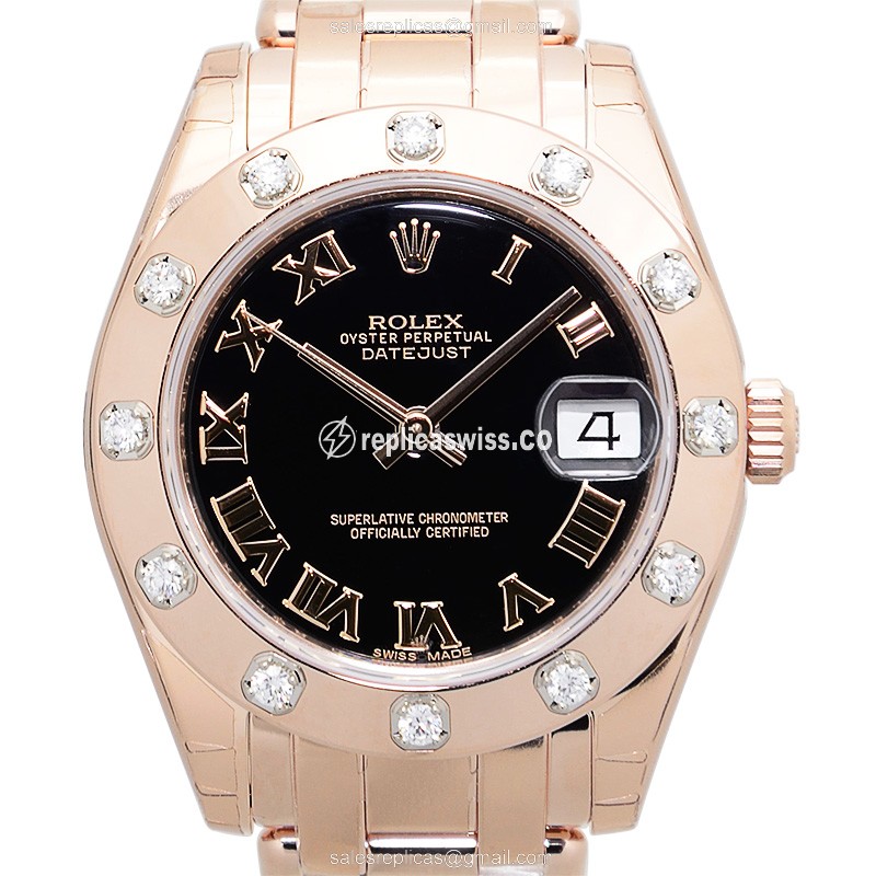 Luxurious Rolex Lady Datejust Replica in 18kt Gold, Automatic Movement & Black Dial Watch