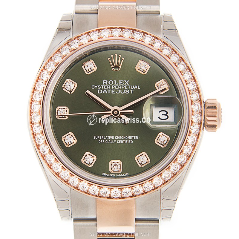 Luxurious Rolex Lady Datejust Replica in 18kt Gold, Automatic Movement & Green Dial Watch