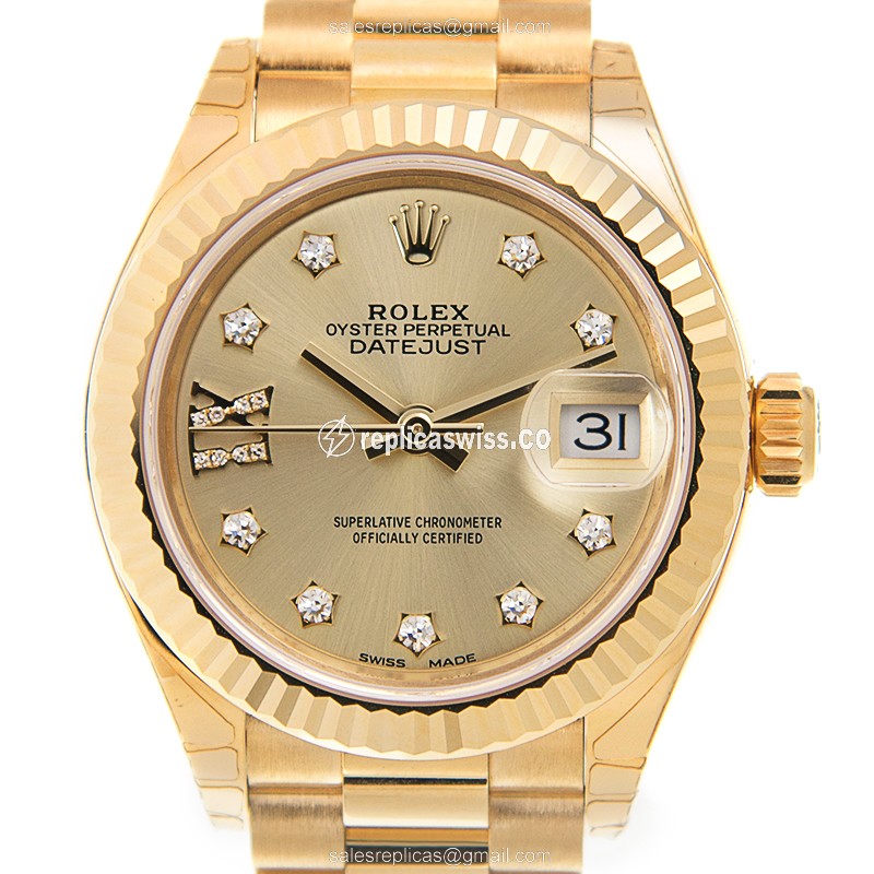 Luxurious Rolex Lady Datejust Replica in 18kt Gold | Automatic Movement, Radiant Gold Dial Watch