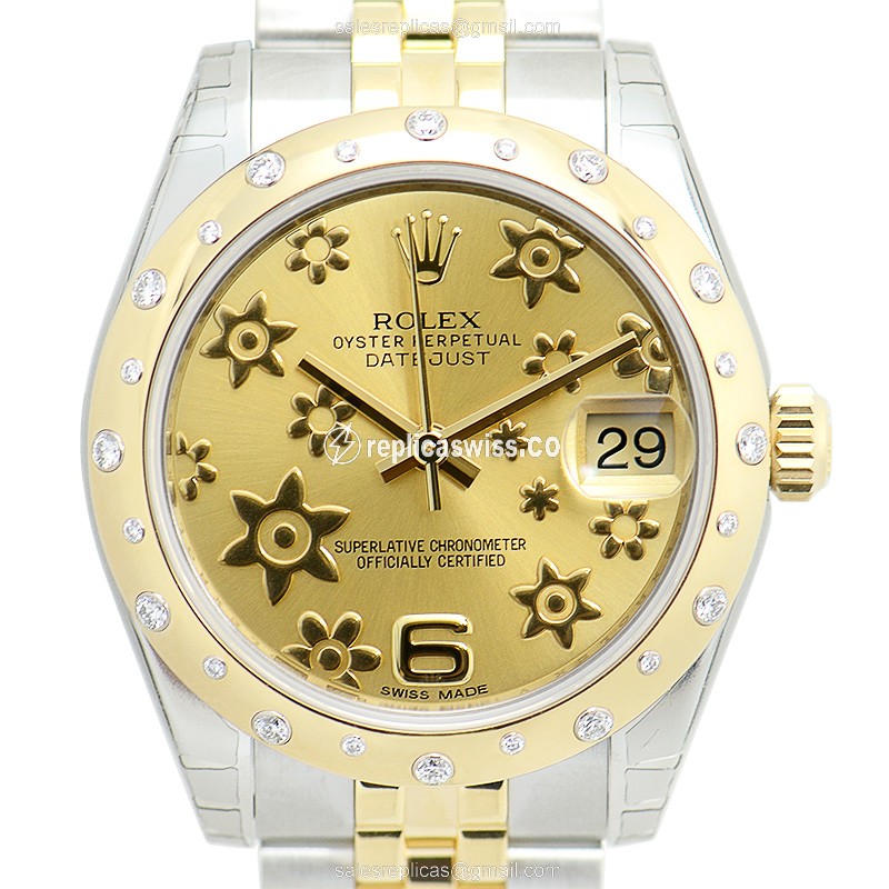 Luxurious Rolex Lady Datejust Replica in 18kt Gold, Automatic Movement, Silver Strap Watch