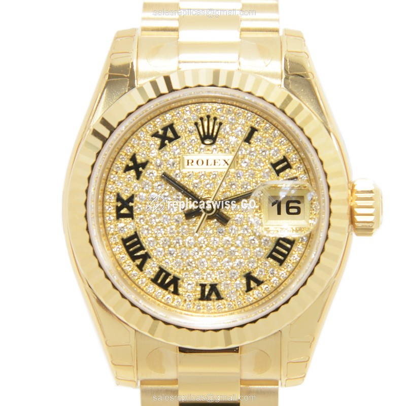 Luxurious Rolex Lady Datejust Replica in 18kt Gold Case & Automatic Movement Watch