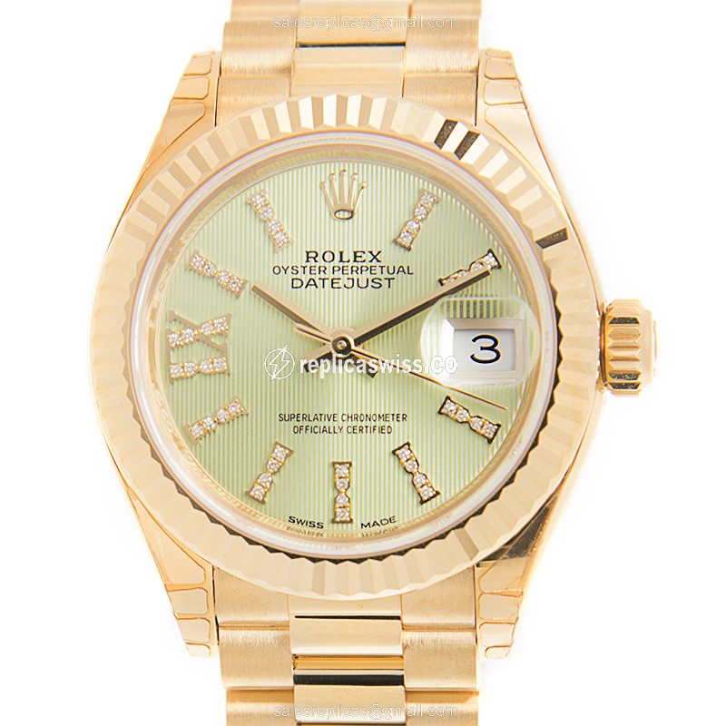 Luxurious Rolex Lady Datejust Replica in 18kt Gold Case & Blue Dial, Automatic Movement Watch