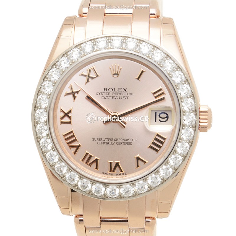 Luxurious Rolex Lady Datejust Replica in 18kt Gold & Pink, Automatic Movement, Crystal Case Watch