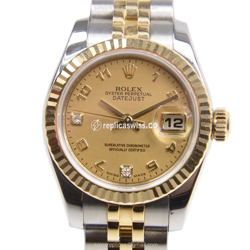 Luxurious Rolex Lady Datejust Replica in 18kt Gold & Steel, Automatic Movement, Exquisite Gold Dial