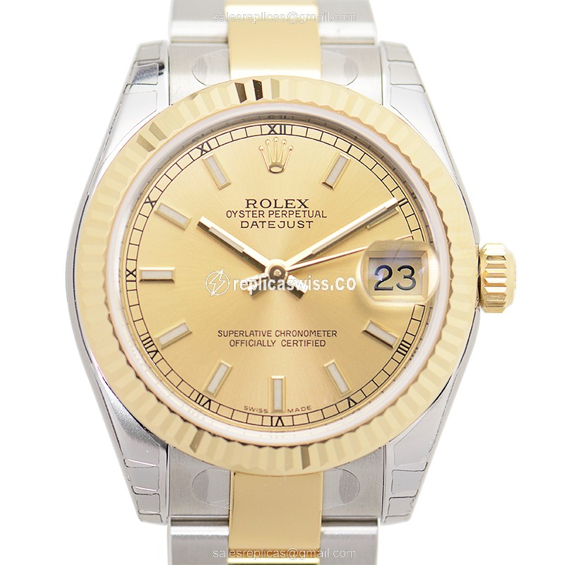 Luxurious Rolex Lady Datejust Replica in 18kt Gold & Steel, Automatic Movement, Exquisite Gold Dial
