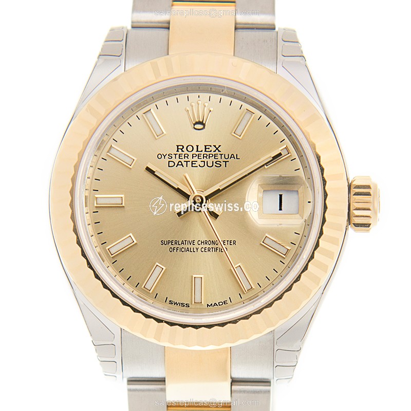 Luxurious Rolex Lady Datejust Replica in 18kt Gold & Steel, Automatic Movement & Gold Dial Watch