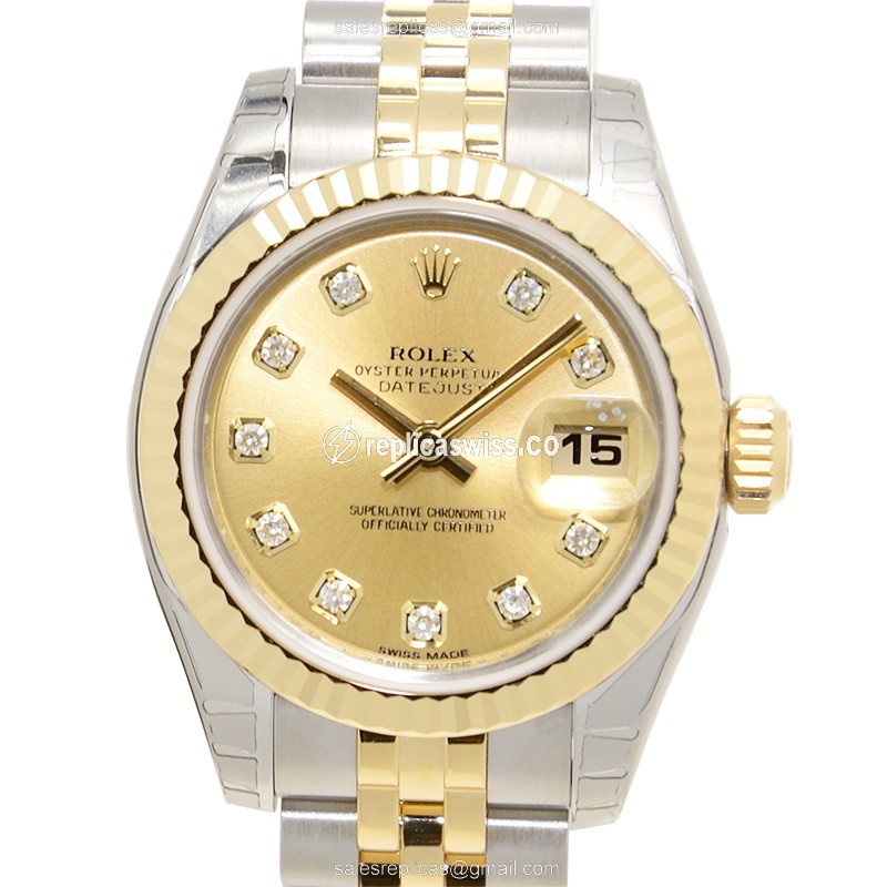 Luxurious Rolex Lady Datejust Replica in 18kt Gold & Steel, Automatic Movement & Silver Strap Watch