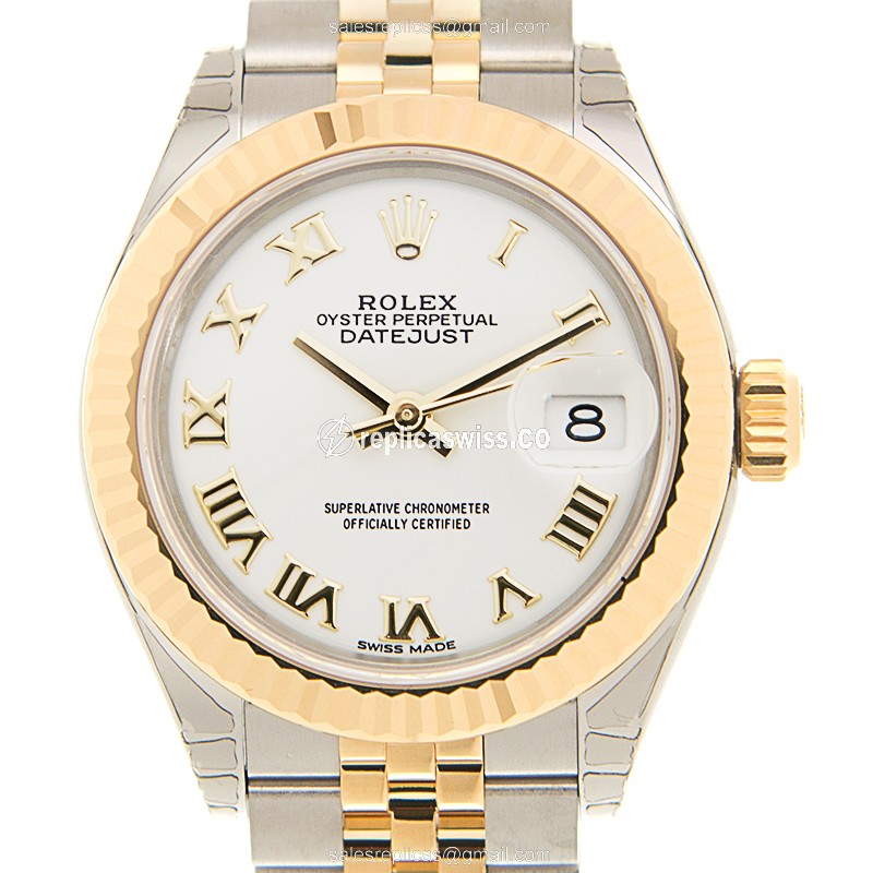 Luxurious Rolex Lady Datejust Replica in 18kt Gold & Steel, Automatic Movement, White Dial Watch