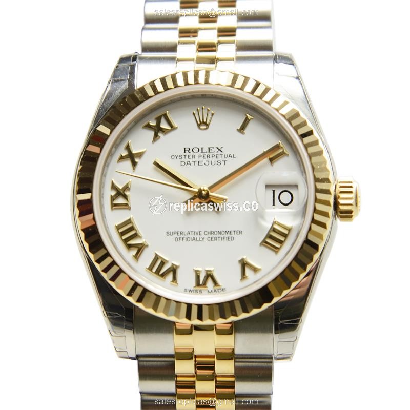 Luxurious Rolex Lady Datejust Replica in 18kt Gold Steel, White Dial, Automatic Movement Watch