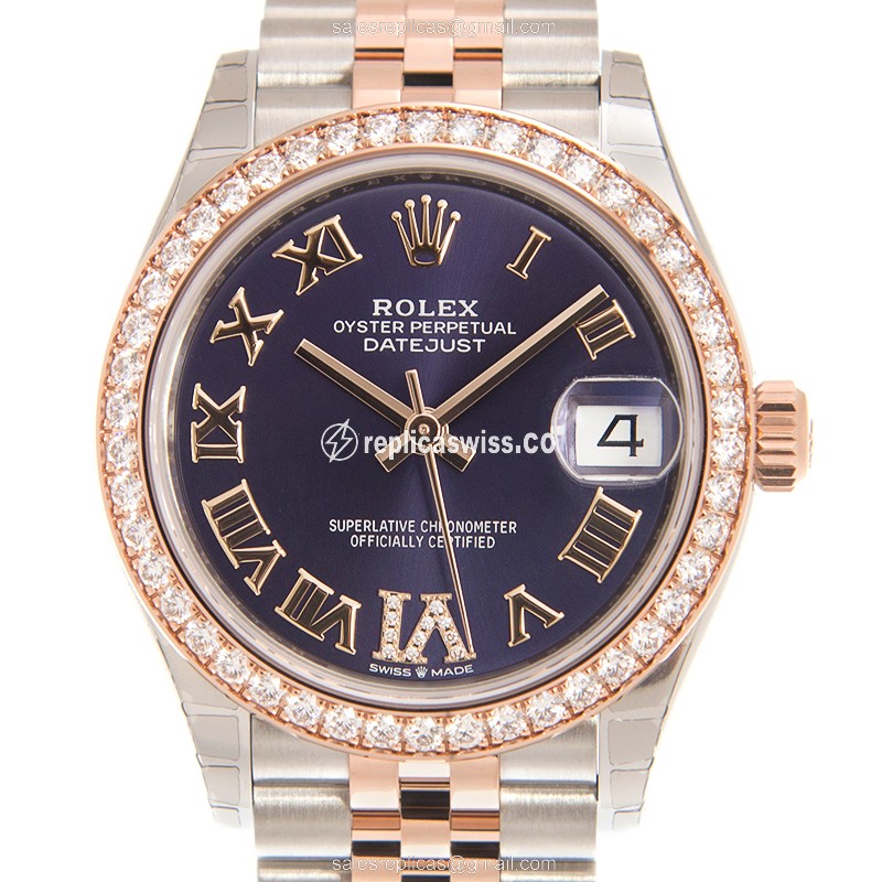 Luxurious Rolex Lady Datejust Replica in 18kt Gold with Automatic Movement Purple Dial Watch