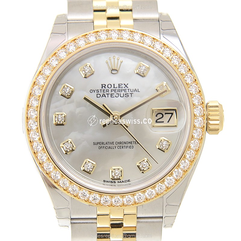 Luxurious Rolex Lady Datejust Replica in 18kt Gold with Automatic Movement & White Dial Watch