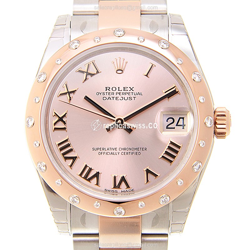 Luxurious Rolex Lady Datejust Replica in 18kt Rose Gold, Automatic Movement, Pink Dial & Diamond