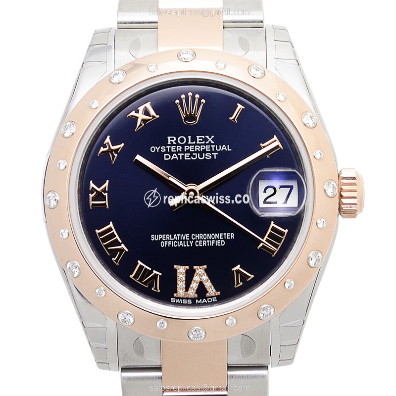 Luxurious Rolex Lady Datejust Replica in 18kt Rose Gold, Automatic Movement, Vibrant Purple