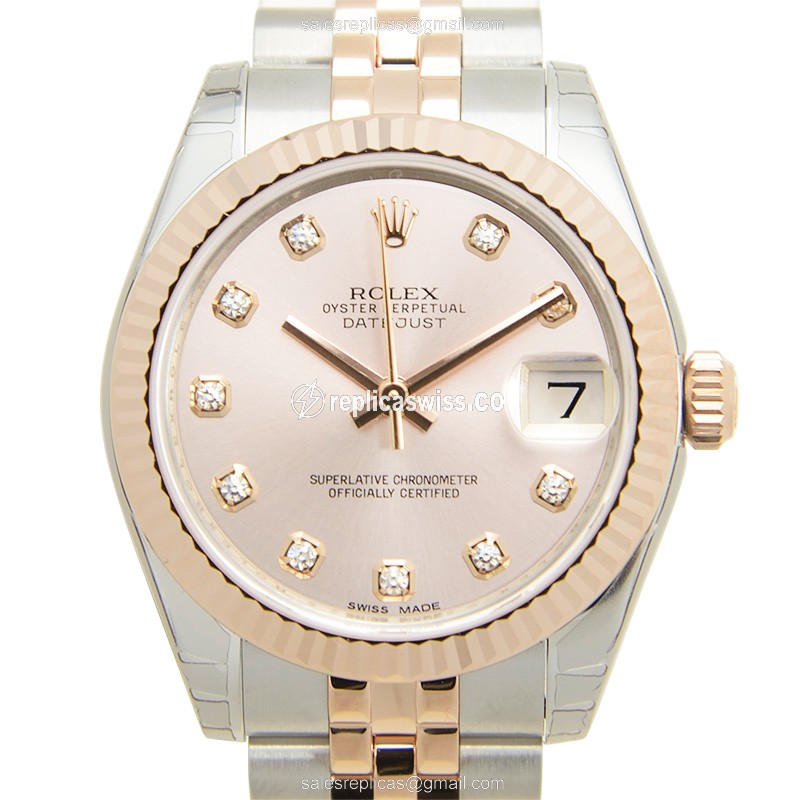 Luxurious Rolex Lady Datejust Replica in 18kt Rose Gold & Silver, Automatic Movement Pink Dial