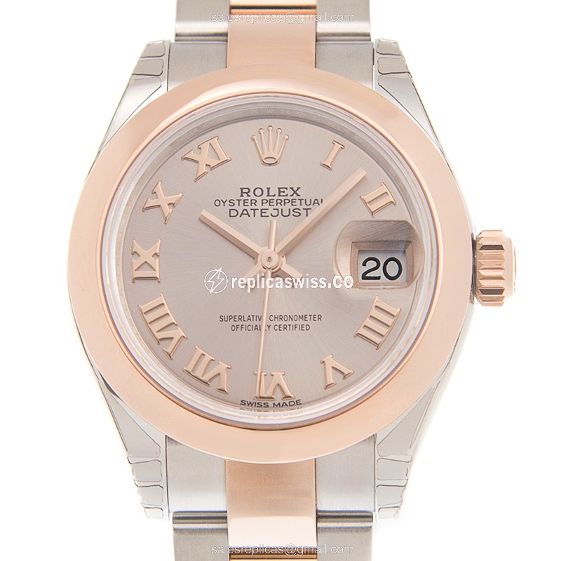 Luxurious Rolex Lady Datejust Replica in 18kt Rose Gold & Steel, Automatic Movement, Pink Dial Watch