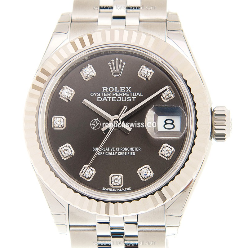 Luxurious Rolex Lady Datejust Replica in 18kt Steel, Automatic Movement & Dark Grey Dial Watch