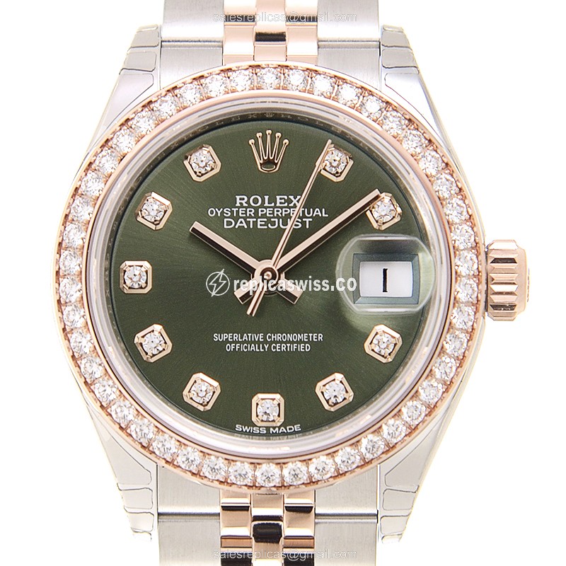 Luxurious Rolex Lady Datejust Replica in 18kt Steel, Automatic Movement, Green Dial Watch