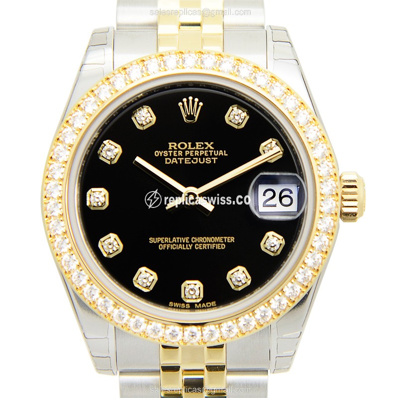 Luxurious Rolex Lady Datejust Replica in 18kt Steel & Black Dial, Automatic Movement Watch
