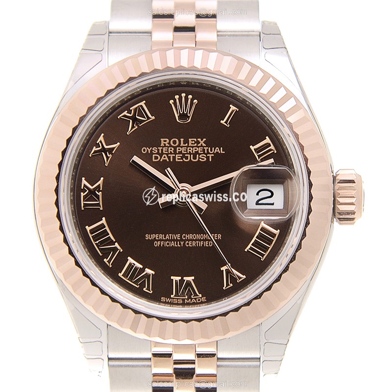 Luxurious Rolex Lady Datejust Replica in 18kt Steel & Brown Dial, Automatic Movement Watch