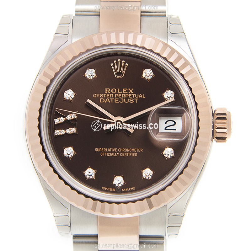 Luxurious Rolex Lady Datejust Replica in 18kt Steel & Brown Dial, Automatic Movement Watch