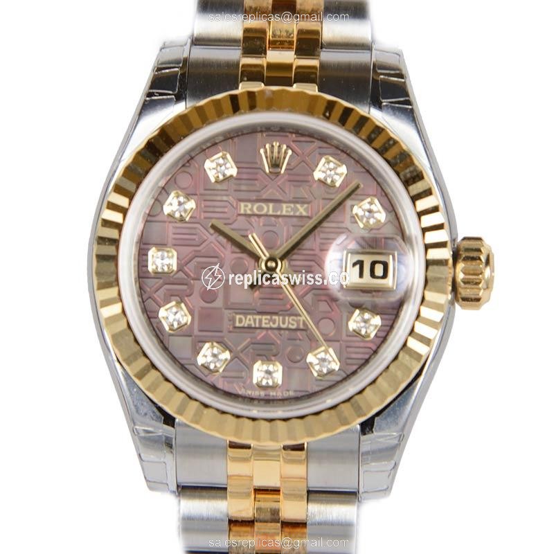 Luxurious Rolex Lady Datejust Replica in 18kt Steel & Brown Dial, Automatic Movement Watch