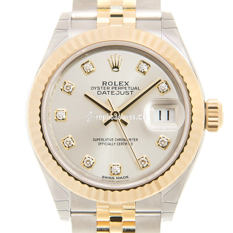 Luxurious Rolex Lady Datejust Replica in 18kt Steel Case & Silver Dial Watch